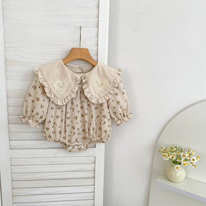 MyKids-USA® Baby Girls French-style Flowers Pattern Long Sleeves bodysuit and Dress with Collar – Princess Sister Matching Set