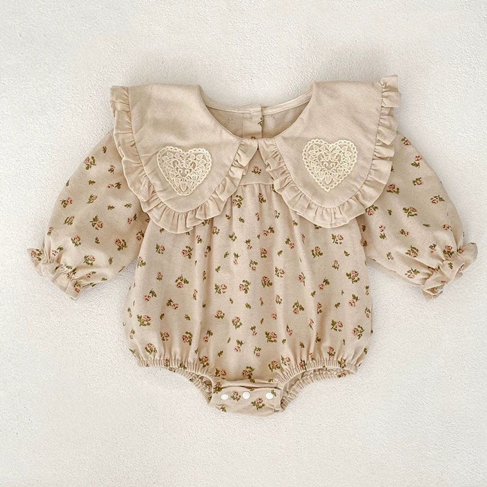 MyKids-USA® Baby Girls French-style Flowers Pattern Long Sleeves bodysuit and Dress with Collar – Princess Sister Matching Set