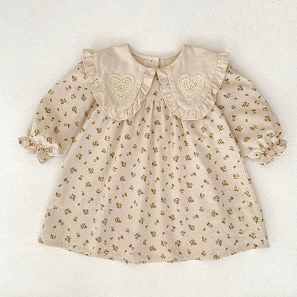 MyKids-USA® Baby Girls French-style Flowers Pattern Long Sleeves bodysuit and Dress with Collar – Princess Sister Matching Set