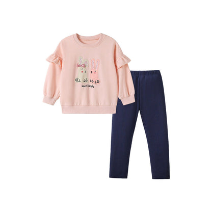 MyKids-USA® Girls Rabbits Cartoon Pattern Long Sleeves Sweatshirt and Plain Pants Clothing Set