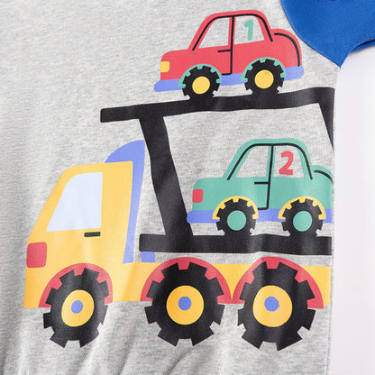 MyKids-USA® Boys Cars Cartoon Pattern Long Sleeves Color Patchwork Sweatshirt and Pants Clothing Set