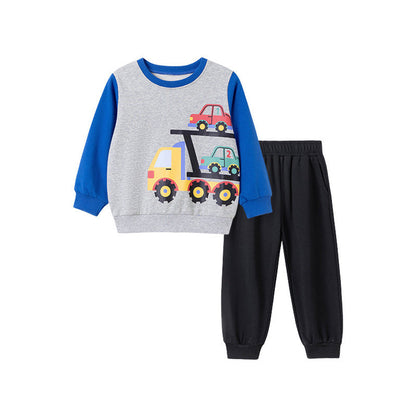 MyKids-USA® Boys Cars Cartoon Pattern Long Sleeves Color Patchwork Sweatshirt and Pants Clothing Set