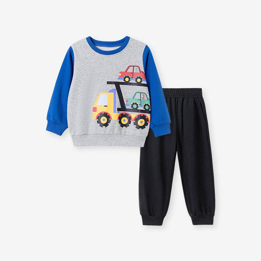 MyKids-USA® Boys Cars Cartoon Pattern Long Sleeves Color Patchwork Sweatshirt and Pants Clothing Set