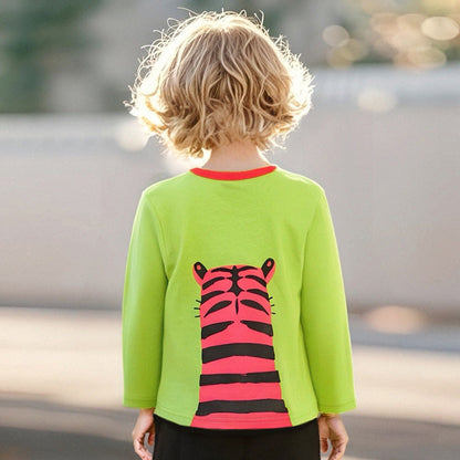 MyKids-USA® Kids Boys Tiger Cartoon Pattern Crew Neck Long Sleeves Top Sweatshirt