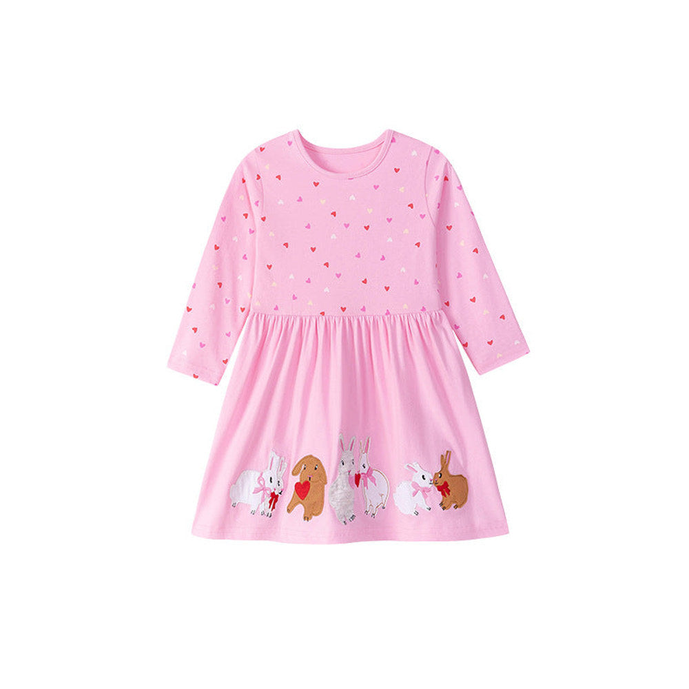 MyKids-USA® Cartoon Animals and Dots Pattern Long Sleeves Dress for Stylish Girls