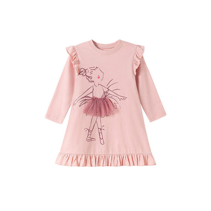 MyKids-USA® Tulle Decorated Fairy Cartoon Pattern Long Sleeves Dress for Stylish Girls