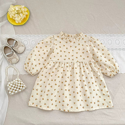 MyKids-USA® Baby Girls French-style Flowers Pattern Long Sleeves bodysuit or Dress with Ruffle Neck – Princess Sister Matching