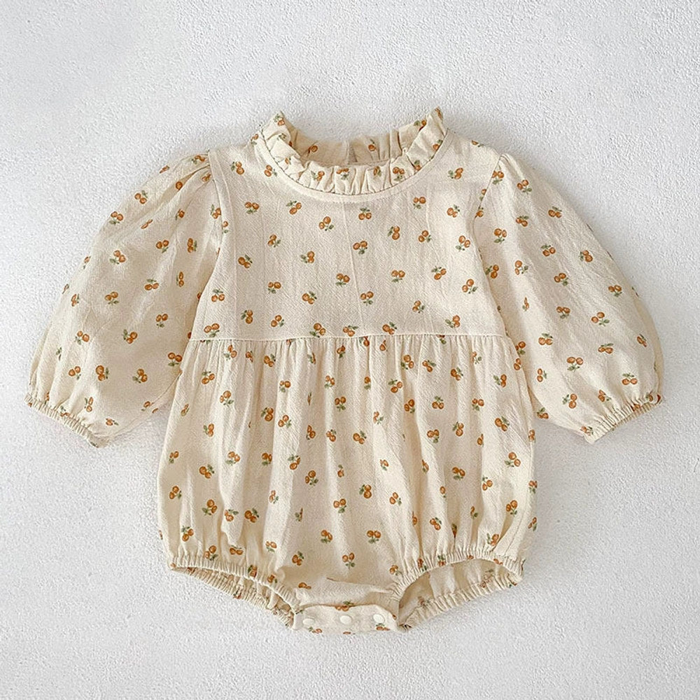 MyKids-USA® Baby Girls French-style Flowers Pattern Long Sleeves bodysuit or Dress with Ruffle Neck – Princess Sister Matching