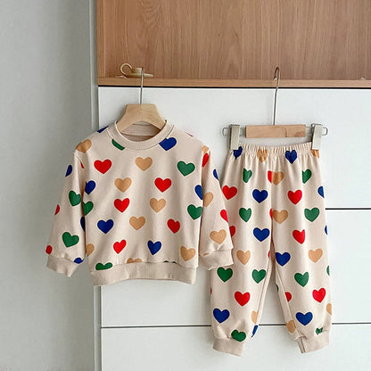 MyKids-USA® Baby Unisex Long Sleeves Colorful Heart Pattern Top Sweatshirt and Long Trousers Clothing Set