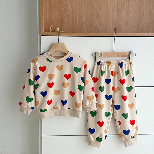 MyKids-USA® Baby Unisex Long Sleeves Colorful Heart Pattern Top Sweatshirt and Long Trousers Clothing Set