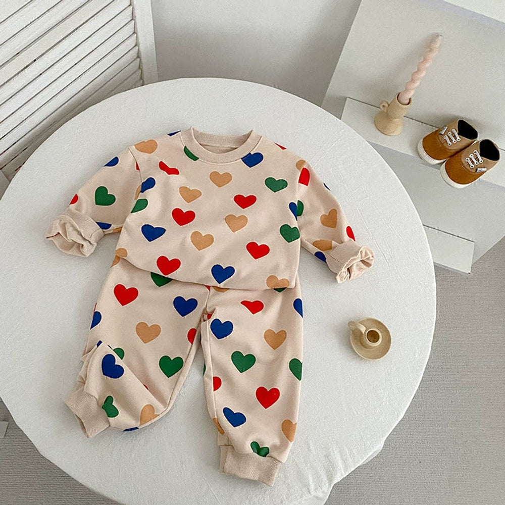 MyKids-USA® Baby Unisex Long Sleeves Colorful Heart Pattern Top Sweatshirt and Long Trousers Clothing Set