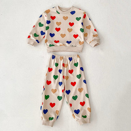 MyKids-USA® Baby Unisex Long Sleeves Colorful Heart Pattern Top Sweatshirt and Long Trousers Clothing Set