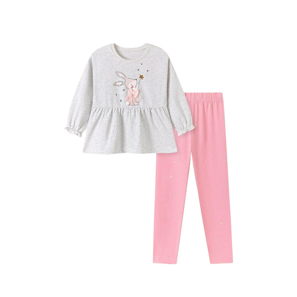 MyKids-USA® Girls Animals Cartoon And Stars Pattern Long Sleeves Sweatshirt and Pink Pants Clothing Set