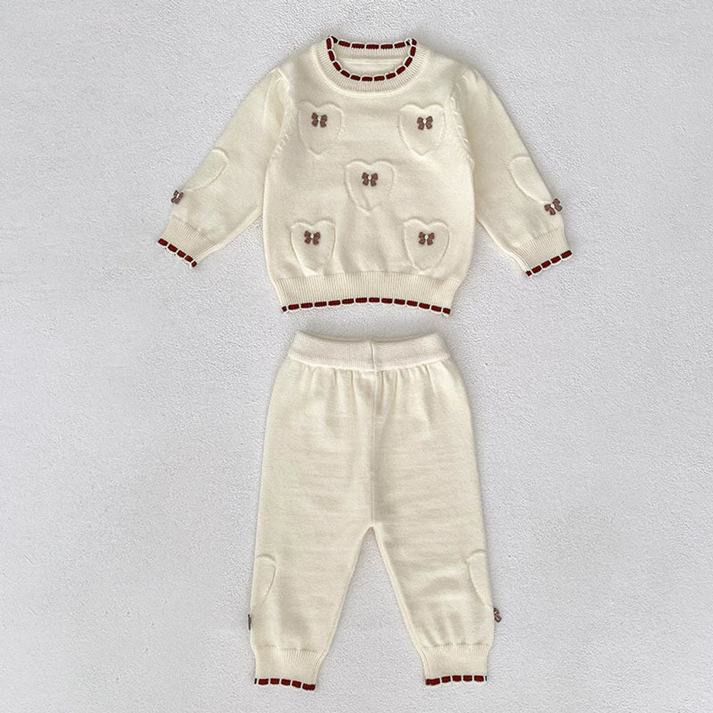MyKids-USA® Baby Unisex Long Sleeves Heart Jacquard Pattern Knitted Top Sweater and Long Trousers Clothing Set