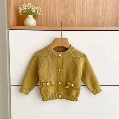 MyKids-USA® Baby Girls Comfortable Butterfly-bows Decorated Knitted Long Sleeves Cardigan