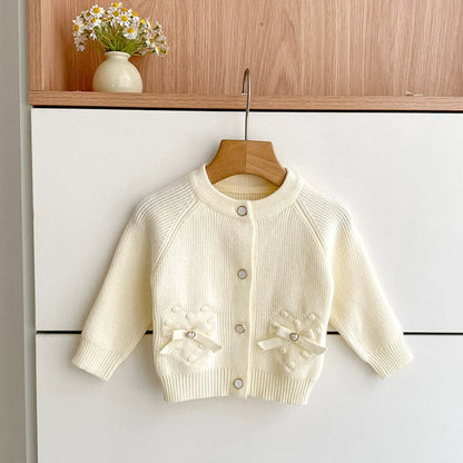 MyKids-USA® Baby Girls Comfortable Butterfly-bows Decorated Knitted Long Sleeves Cardigan