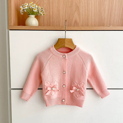 MyKids-USA® Baby Girls Comfortable Butterfly-bows Decorated Knitted Long Sleeves Cardigan