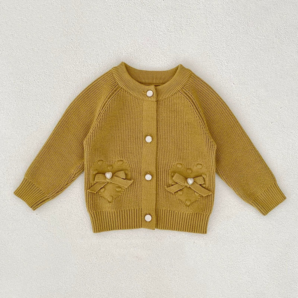 MyKids-USA® Baby Girls Comfortable Butterfly-bows Decorated Knitted Long Sleeves Cardigan