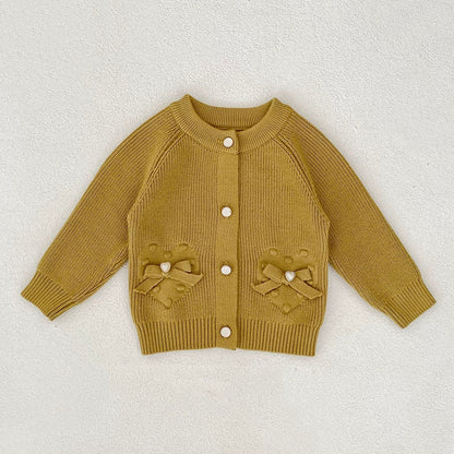 MyKids-USA® Baby Girls Comfortable Butterfly-bows Decorated Knitted Long Sleeves Cardigan