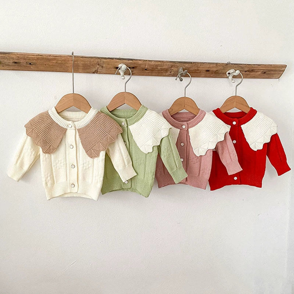 MyKids-USA® Baby Girls Comfortable Color Patchwork Knitted Long Sleeves Cardigan