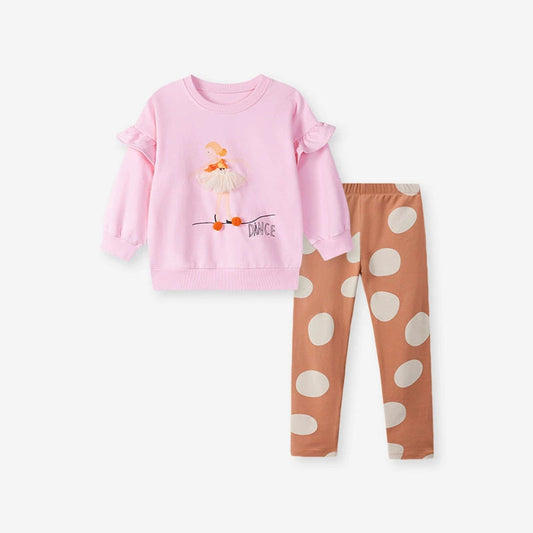 MyKids-USA® Girls Princess Cartoon Pattern Long Sleeves Sweatshirt and Polka Dots Pattern Pants Clothing Set