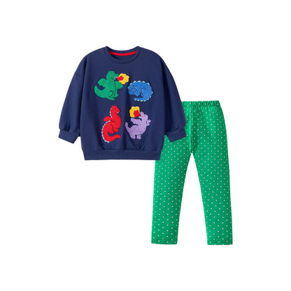 MyKids-USA® Girls Dragons Cartoon Pattern Long Sleeves Sweatshirt and Dots Pattern Pants Clothing Set