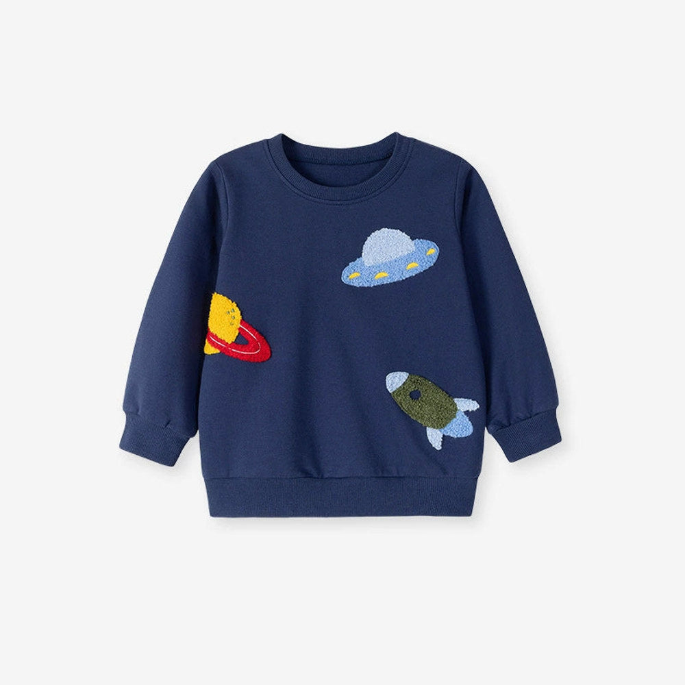 MyKids-USA® Kids Boys Rocket and Planet Cartoon Pattern Crew Neck Long Sleeves Top Sweatshirt
