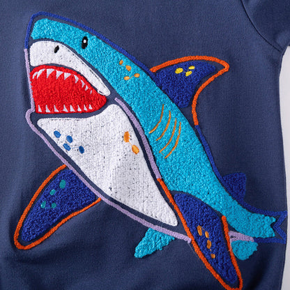 MyKids-USA® Kids Boys Shark Cartoon Pattern Crew Neck Long Sleeves Top Sweatshirt
