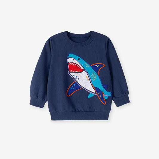 MyKids-USA® Kids Boys Shark Cartoon Pattern Crew Neck Long Sleeves Top Sweatshirt