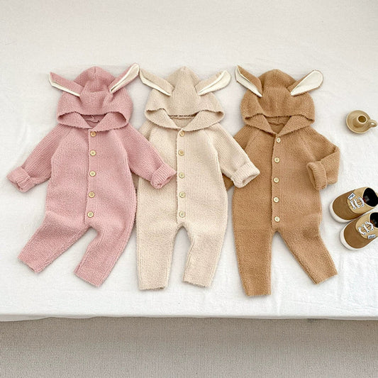 MyKids-USA® Autumn and Winter Arrival Unisex Baby’s Solid Color Fluffy Rompers with Hood