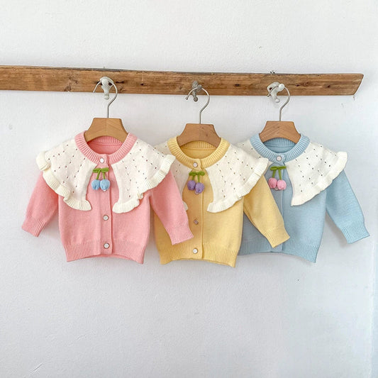 MyKids-USA® Baby Girls Comfortable Color Patchwork Knitted Long Sleeves Cardigan