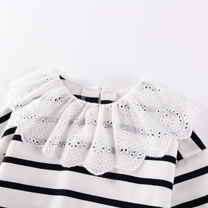 MyKids-USA® Girls Striped Pattern Long Sleeves Sweatshirt and Black Pants Clothing Set