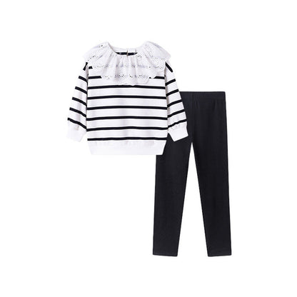 MyKids-USA® Girls Striped Pattern Long Sleeves Sweatshirt and Black Pants Clothing Set