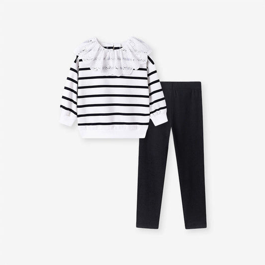 MyKids-USA® Girls Striped Pattern Long Sleeves Sweatshirt and Black Pants Clothing Set