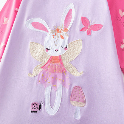 MyKids-USA® Autumn and Spring Arrival Tulle Decorated Fairy Cartoon Pattern Long Sleeves Dress for Stylish Girls