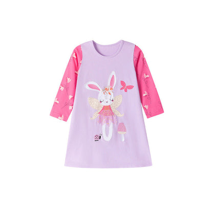 MyKids-USA® Autumn and Spring Arrival Tulle Decorated Fairy Cartoon Pattern Long Sleeves Dress for Stylish Girls