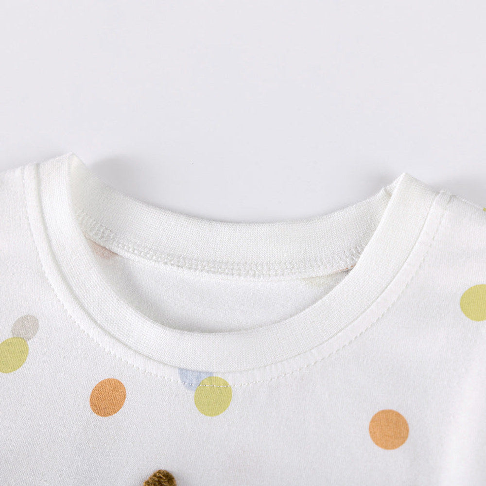 MyKids-USA® Cartoon and Polka Dots Pattern Tulle Patchwork Long Sleeves Dress for Stylish Girls