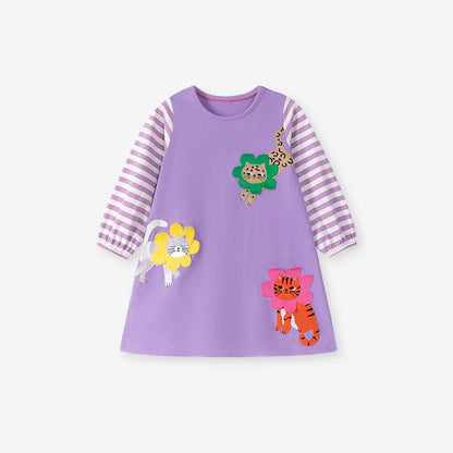 MyKids-USA® Cartoon and Striped Pattern Long Sleeves Dress for Stylish Girls