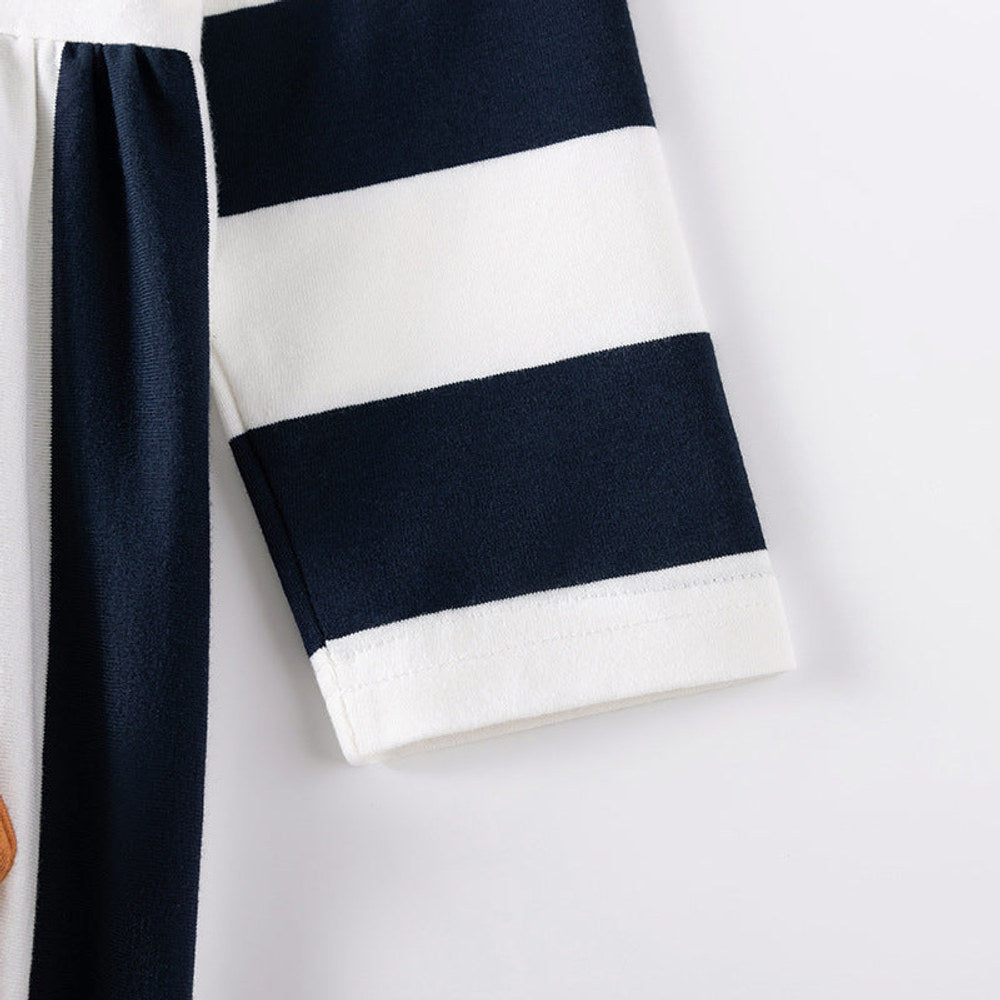 MyKids-USA® Teddy and Striped Pattern Long Sleeves Dress for Stylish Girls