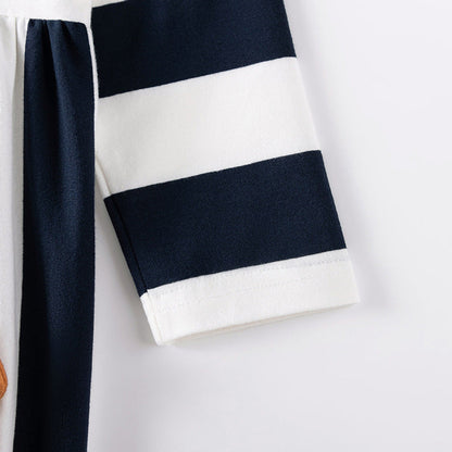 MyKids-USA® Teddy and Striped Pattern Long Sleeves Dress for Stylish Girls