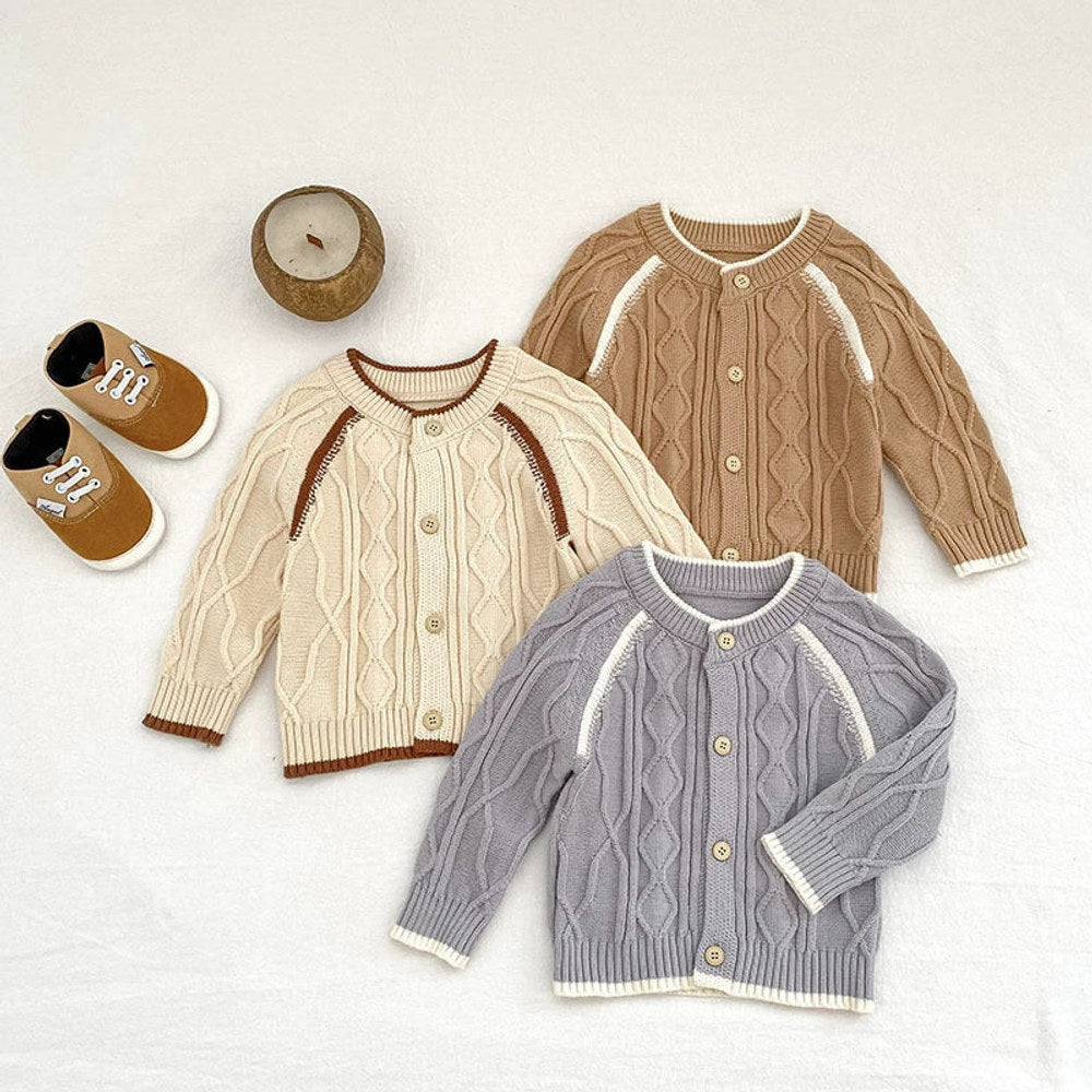 MyKids-USA® Baby Unisex Long Sleeves Geometric Jacquard Pattern Knitted Top Cardigan Sweater