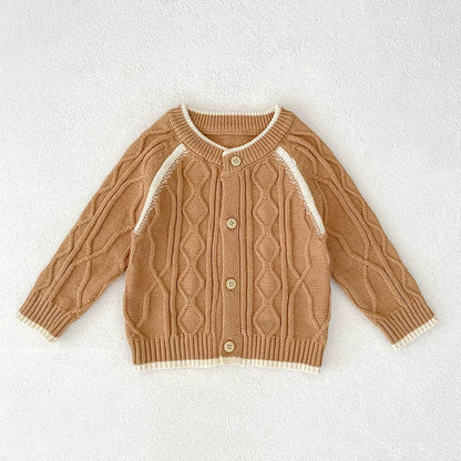 MyKids-USA® Baby Unisex Long Sleeves Geometric Jacquard Pattern Knitted Top Cardigan Sweater