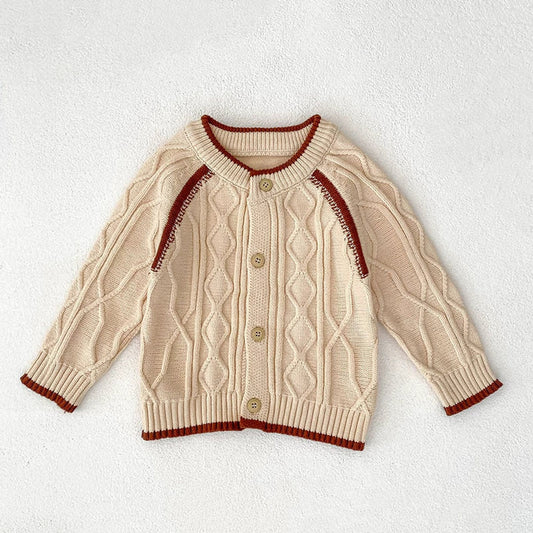 MyKids-USA® Baby Unisex Long Sleeves Geometric Jacquard Pattern Knitted Top Cardigan Sweater