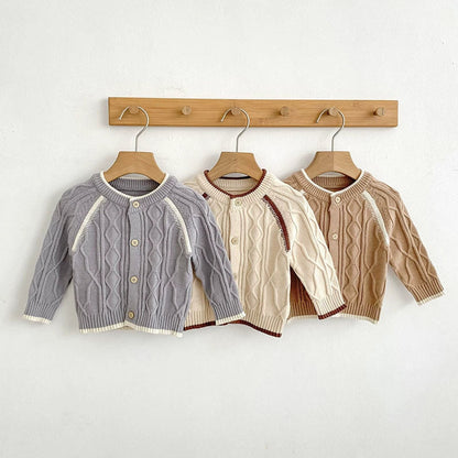 MyKids-USA® Baby Unisex Long Sleeves Geometric Jacquard Pattern Knitted Top Cardigan Sweater