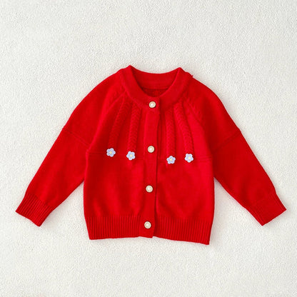 MyKids-USA® Baby Girls Comfortable Flowers Pattern Knitted Long Sleeves Cardigan