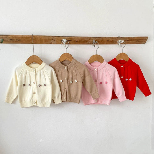 MyKids-USA® Baby Girls Comfortable Flowers Pattern Knitted Long Sleeves Cardigan