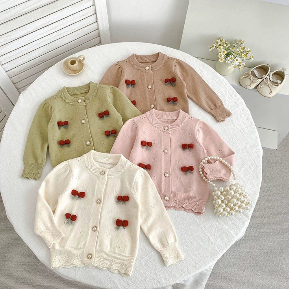 MyKids-USA® Baby Girls Comfortable Flowers and Hollow-out Pattern Knitted Long Sleeves Cardigan