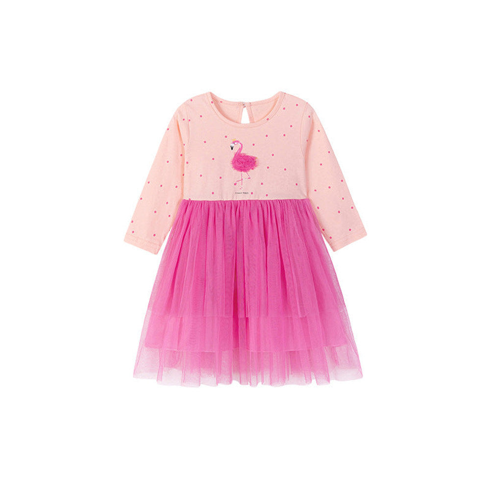 MyKids-USA® Cartoon Pattern Tulle Patchwork Long Sleeves Dress for Stylish Girls