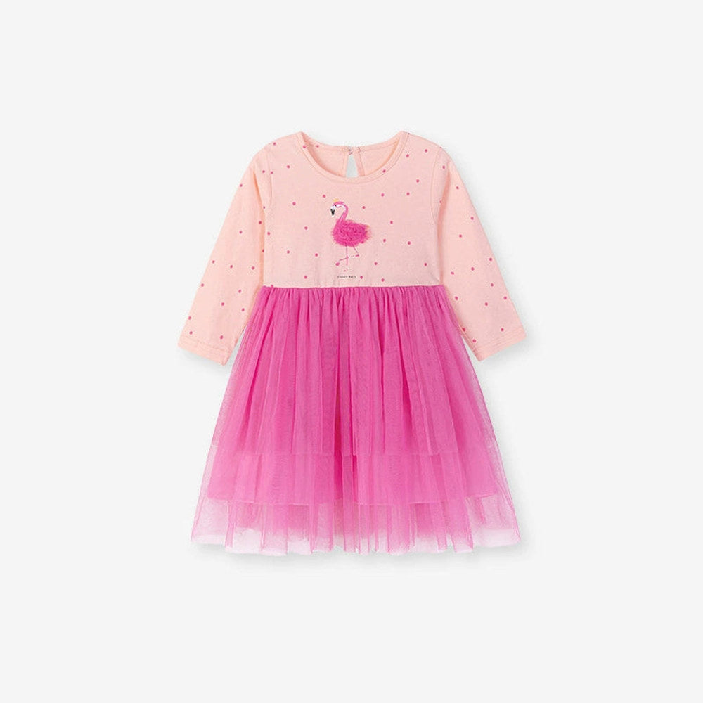 MyKids-USA® Cartoon Pattern Tulle Patchwork Long Sleeves Dress for Stylish Girls