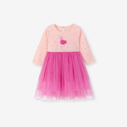 MyKids-USA® Cartoon Pattern Tulle Patchwork Long Sleeves Dress for Stylish Girls